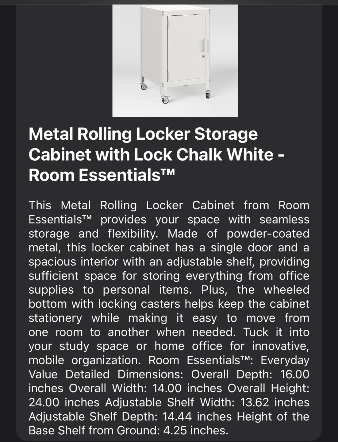 Room Essentials Metal Rolling Locker Storage Cabinet - photo 2
