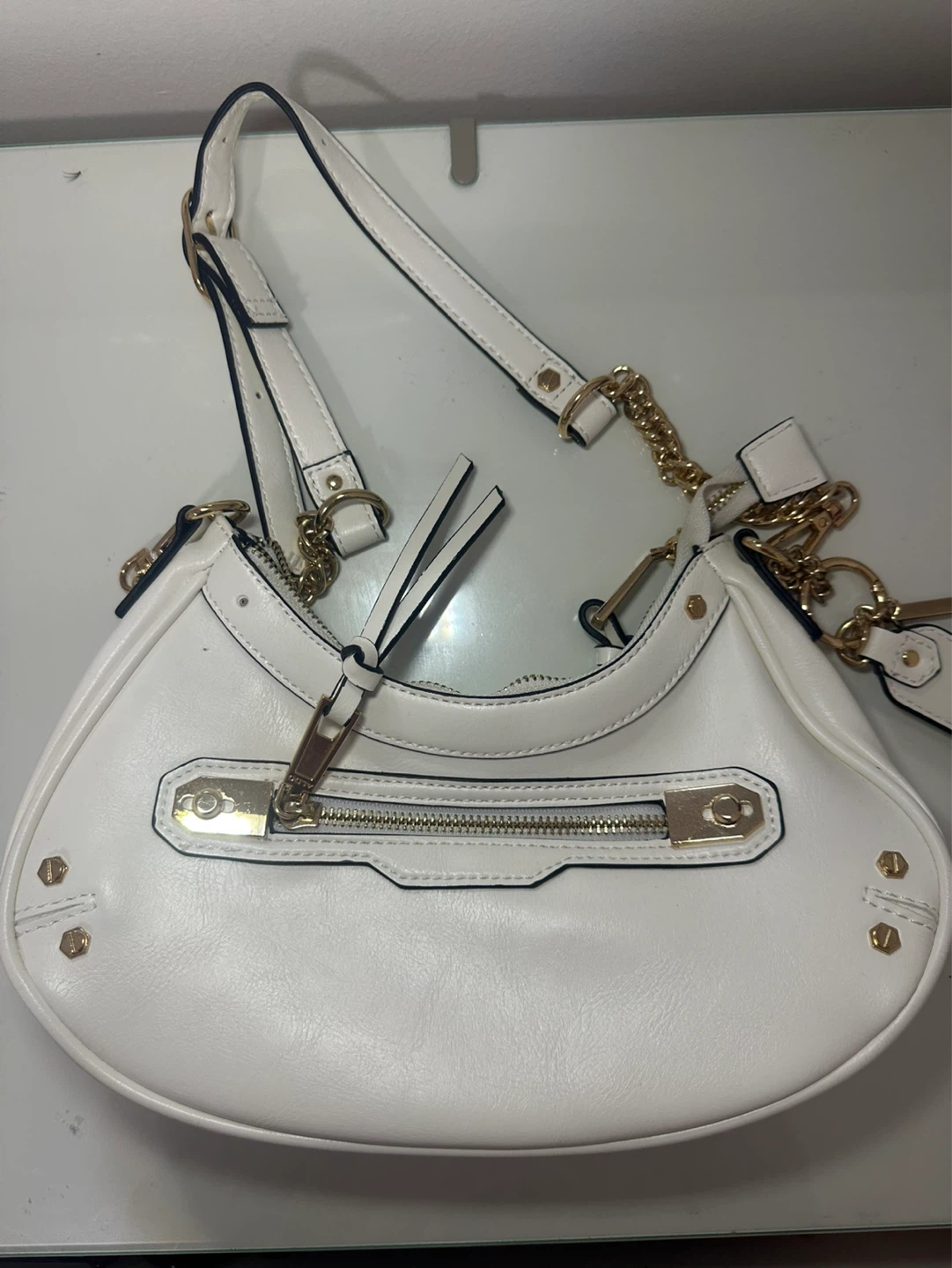 ALDO White Shoulder Bag with Gold Details