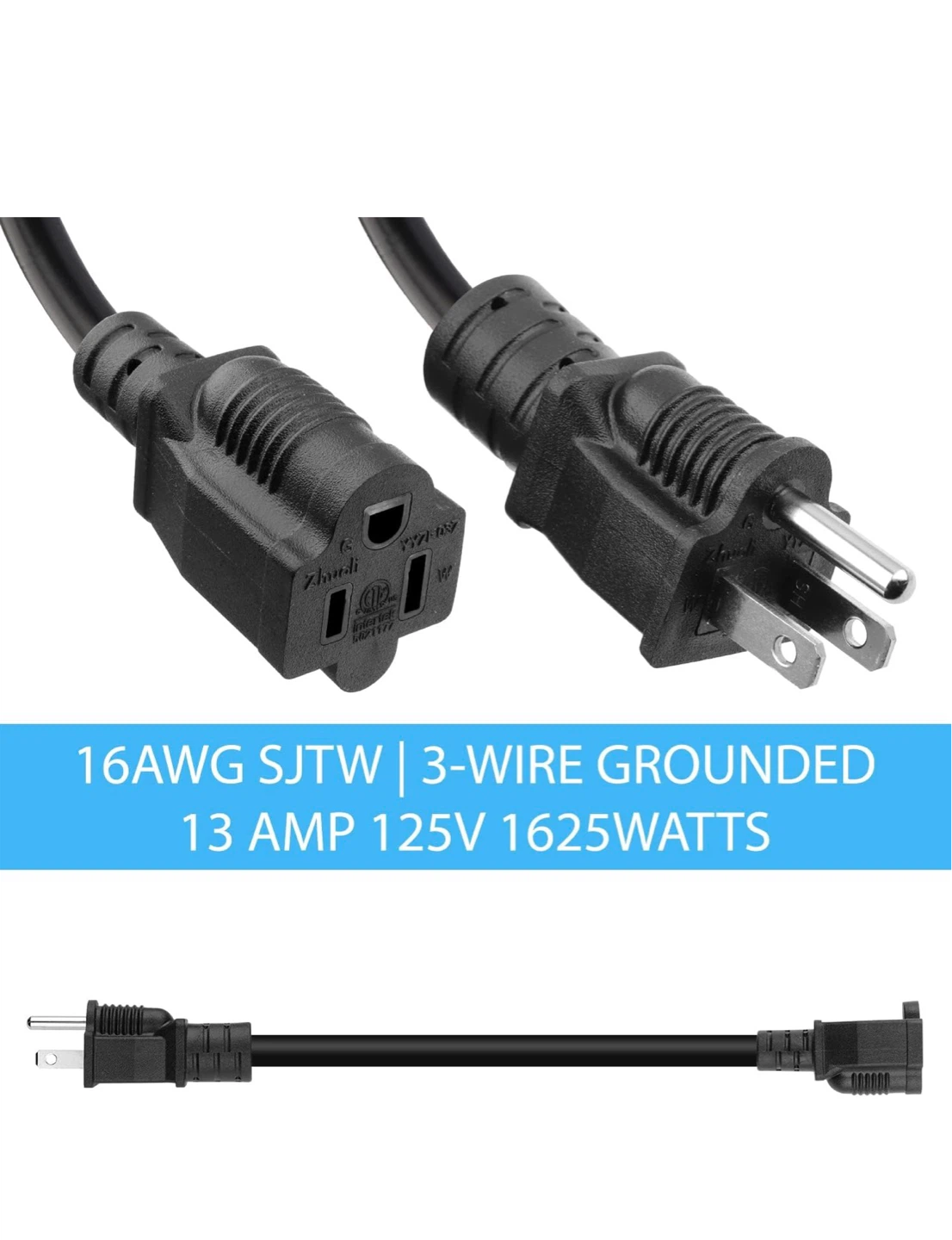 4-Pack 8-Inch 16AWG SJTW Extension Cords - photo 3