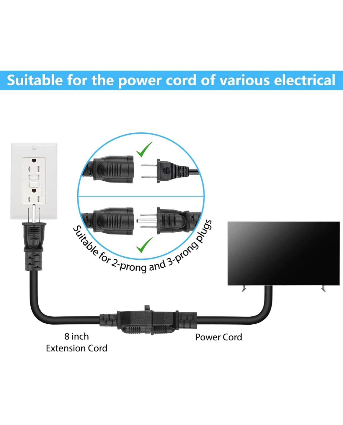 4-Pack 8-Inch 16AWG SJTW Extension Cords - photo 4