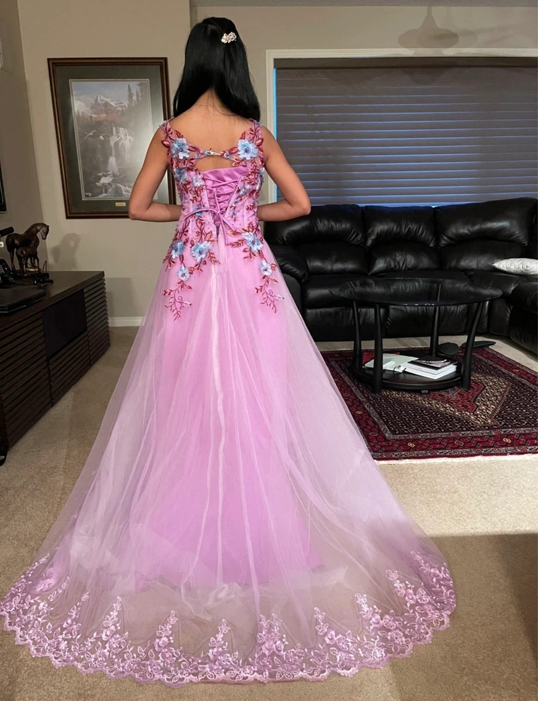 Purple Floral Tulle Gown - photo 3