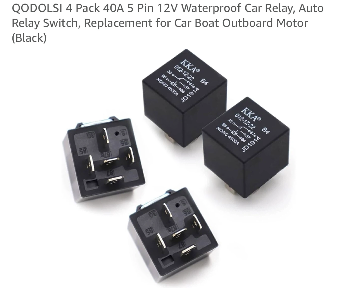 QODOLSI 4 Pack 40A 5 Pin 12V Waterproof Car Relays (Black)