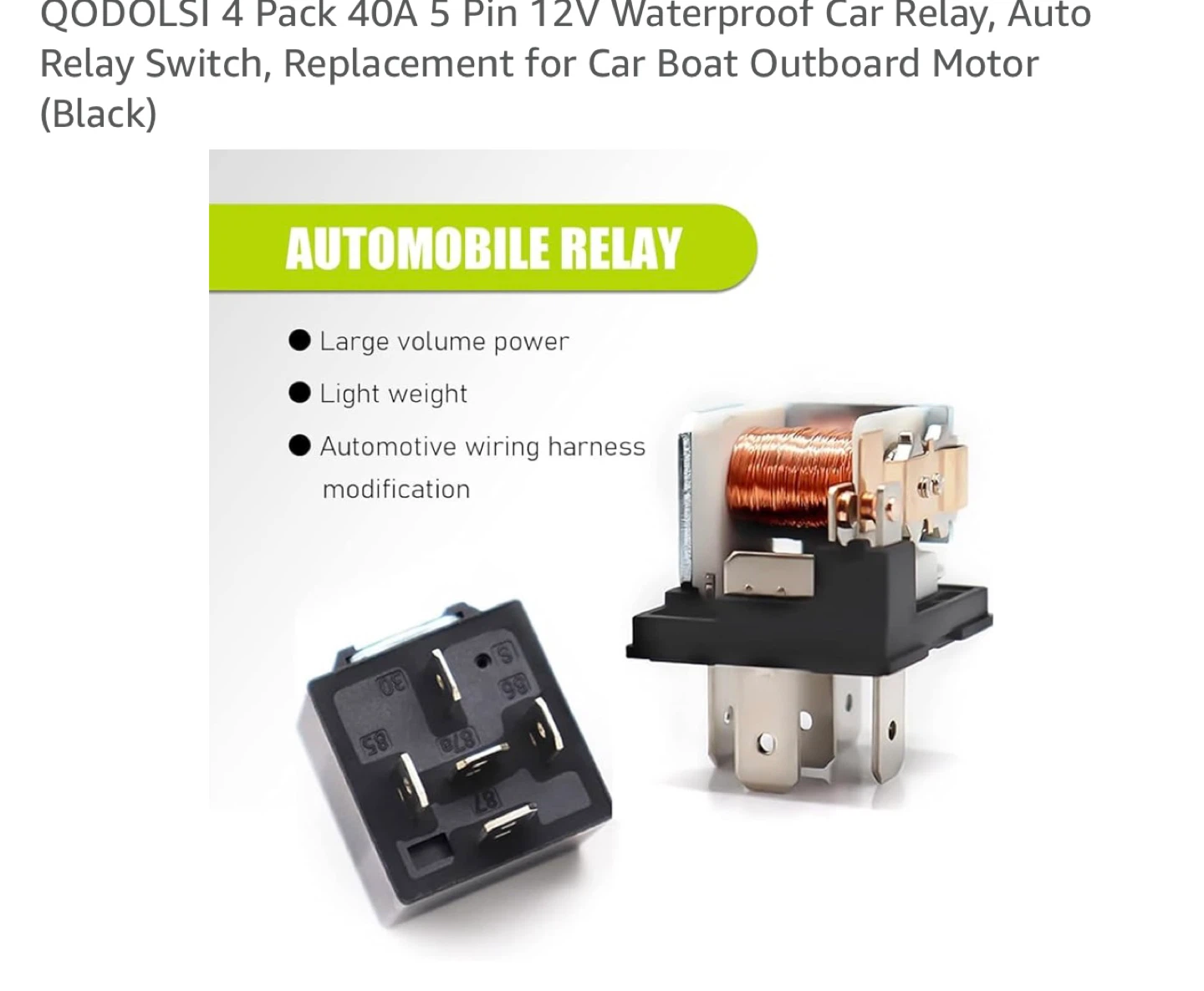 QODOLSI 4 Pack 40A 5 Pin 12V Waterproof Car Relays (Black) - photo 3