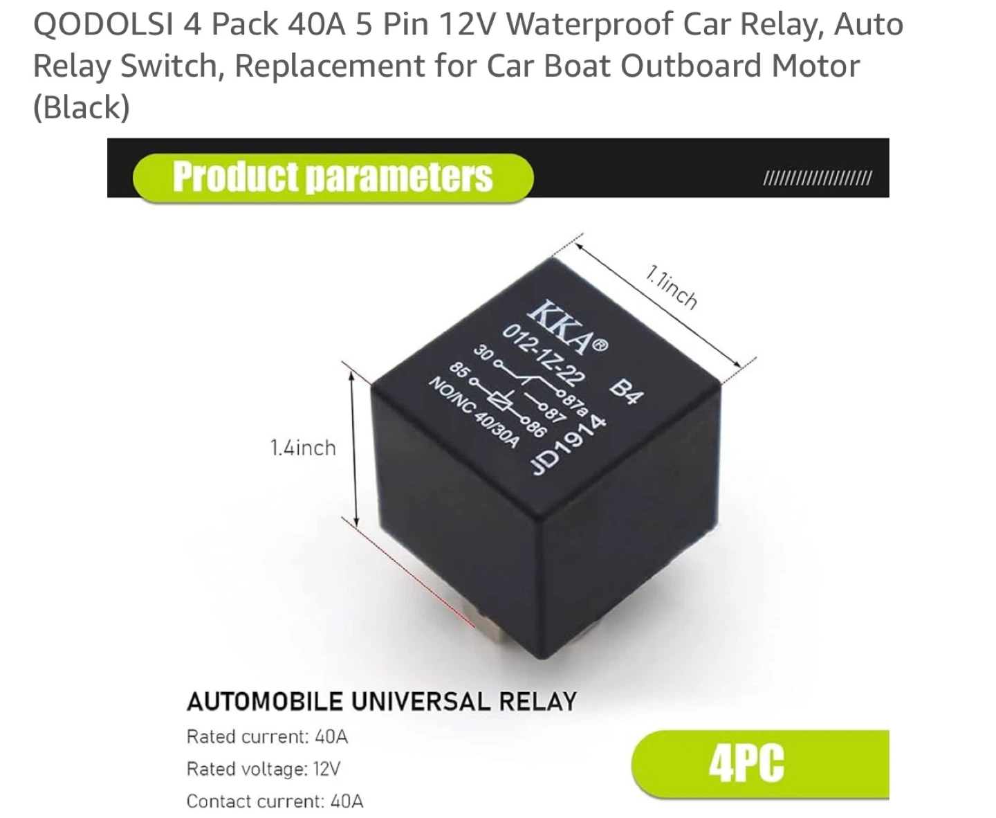 QODOLSI 4 Pack 40A 5 Pin 12V Waterproof Car Relays (Black) - photo 2