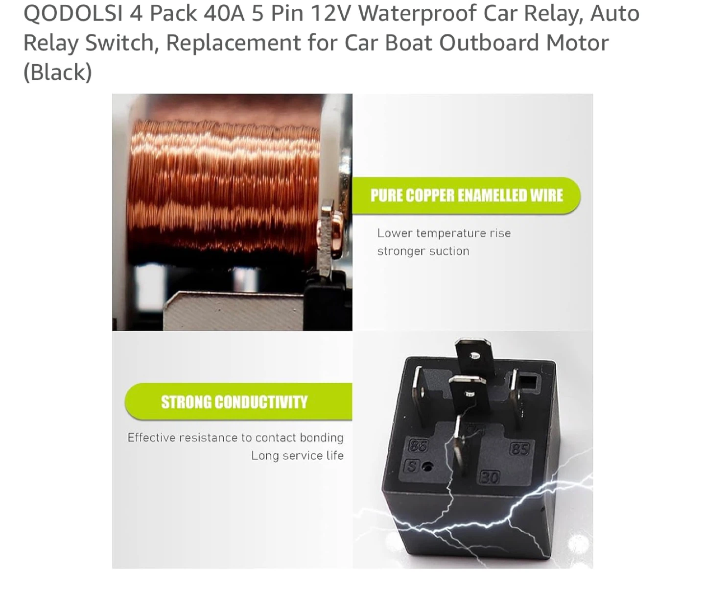 QODOLSI 4 Pack 40A 5 Pin 12V Waterproof Car Relays (Black) - photo 5