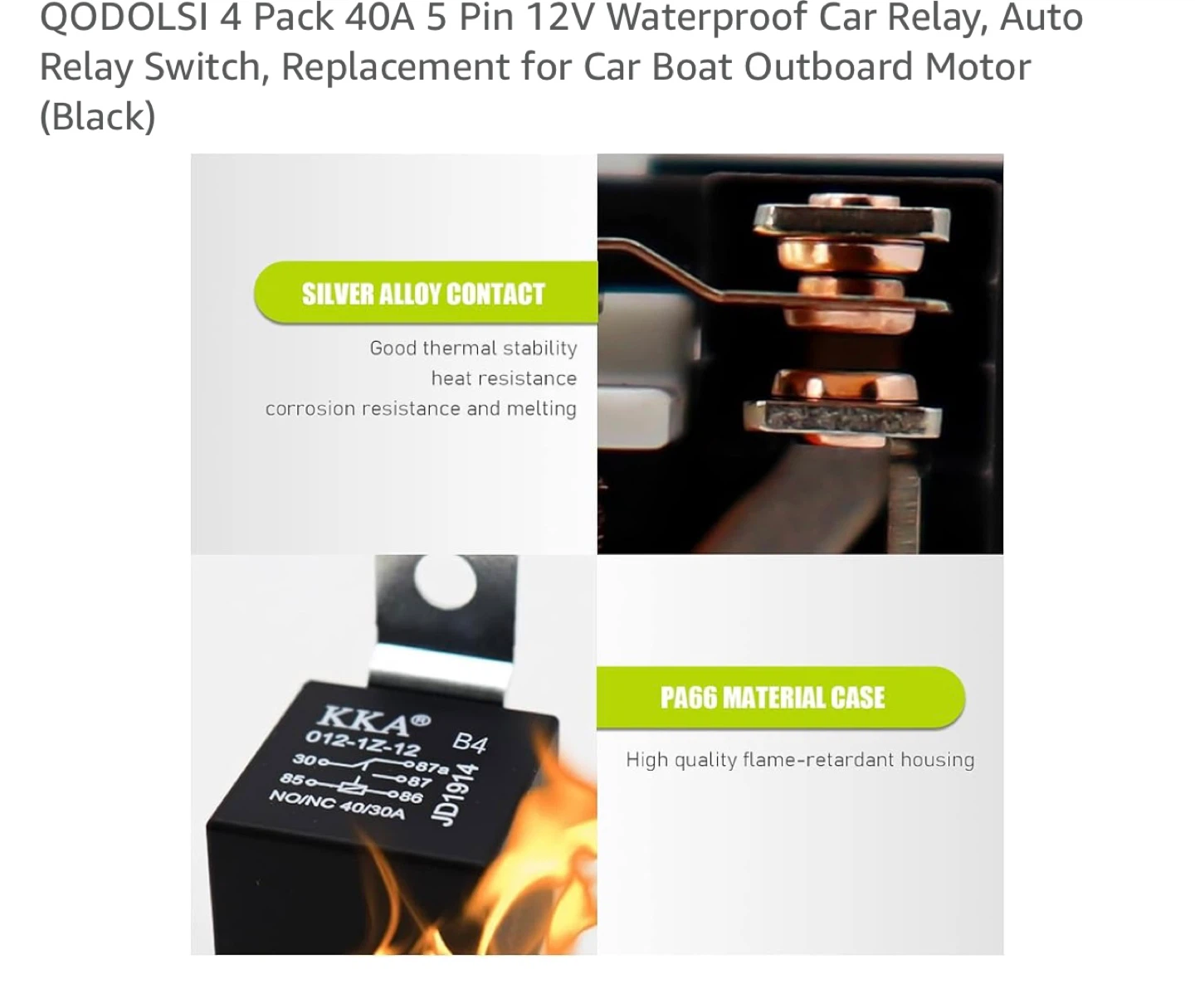 QODOLSI 4 Pack 40A 5 Pin 12V Waterproof Car Relays (Black) - photo 4