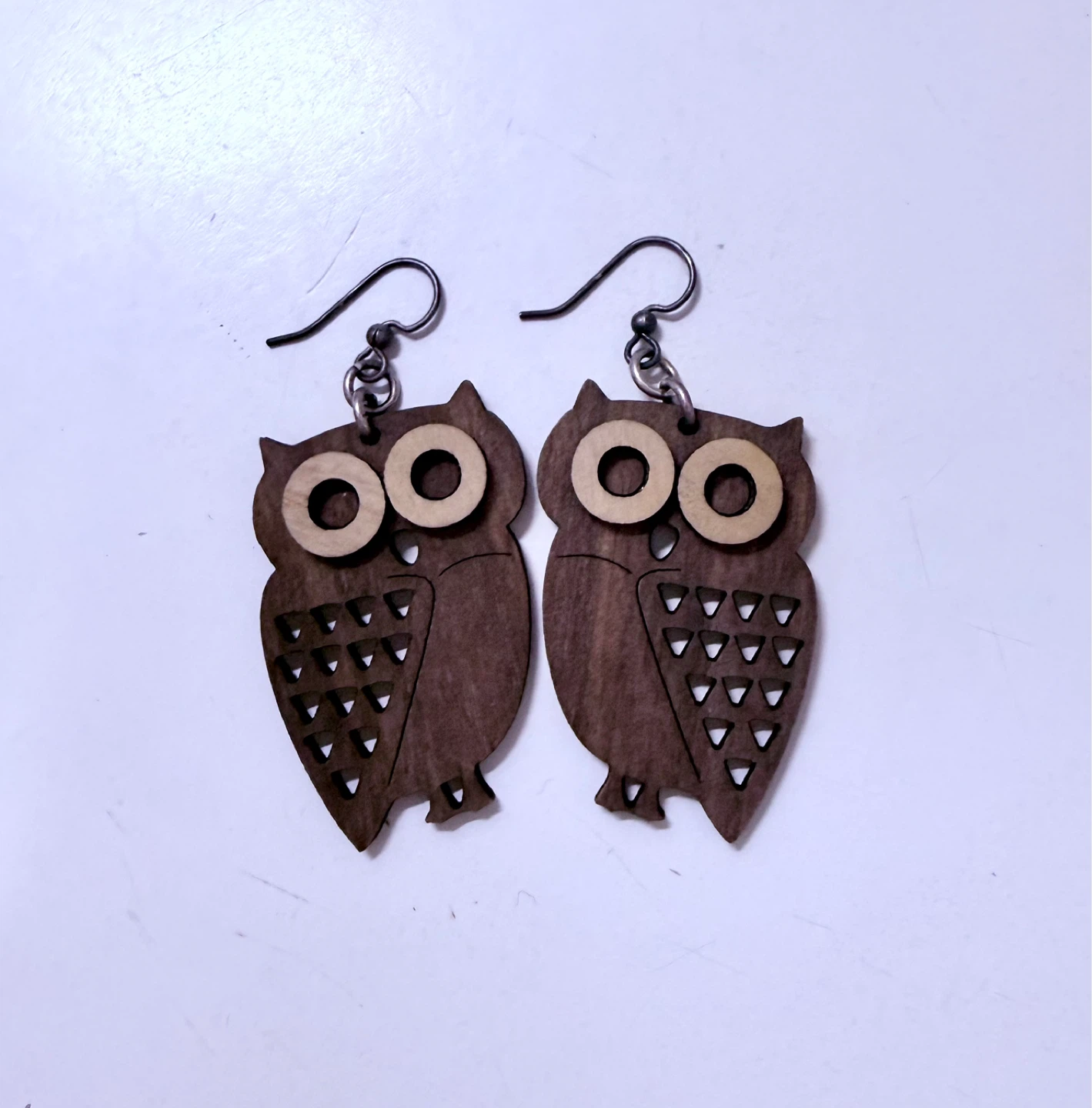 Handmade wooden carved owl 🦉 earrings (2inch length)