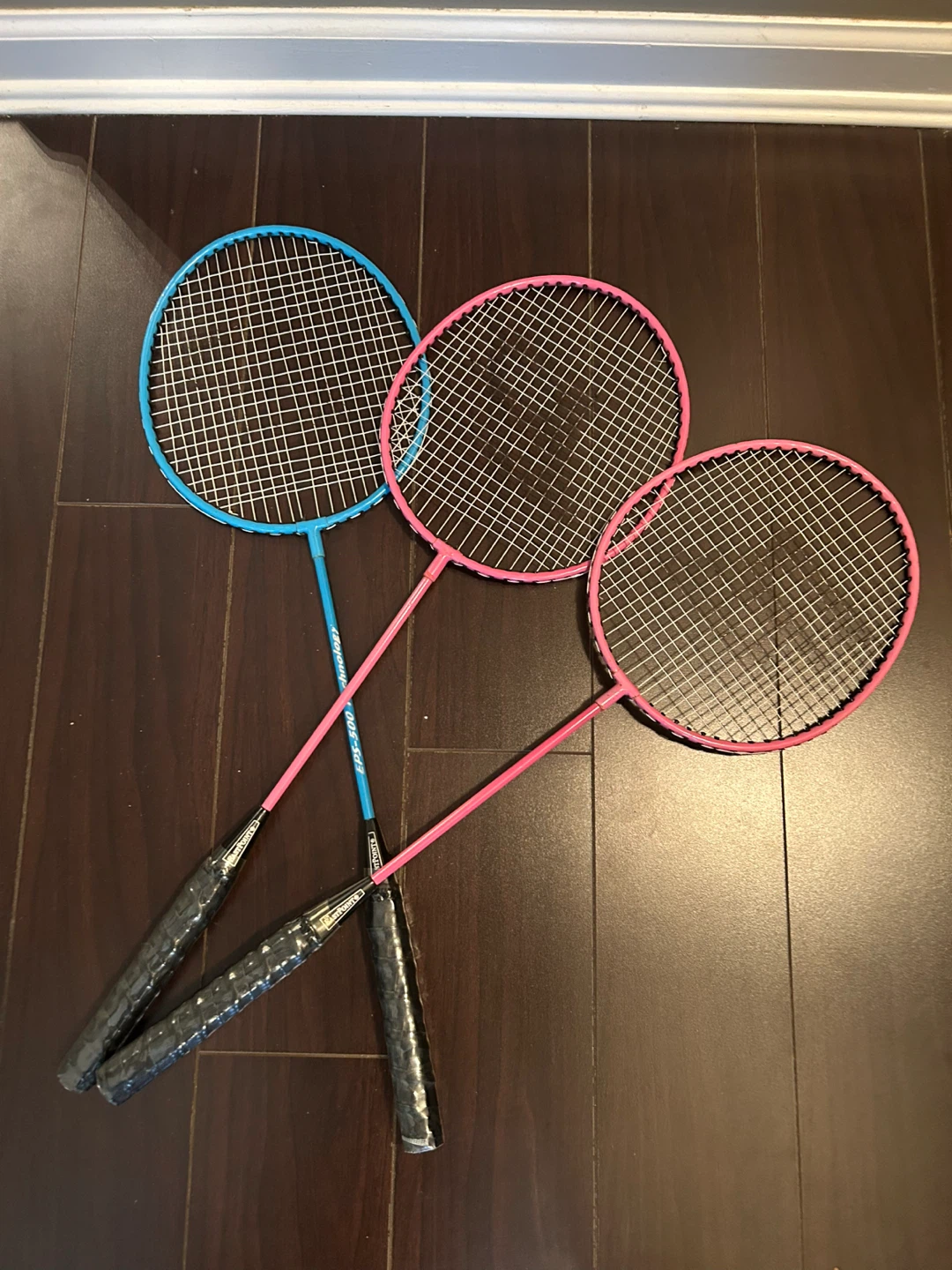 3 Badminton Rackets - Blue, Pink, and Pink
