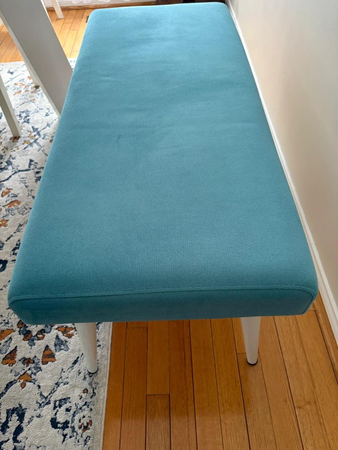Teal Upholstered Bench with White Legs - photo 2