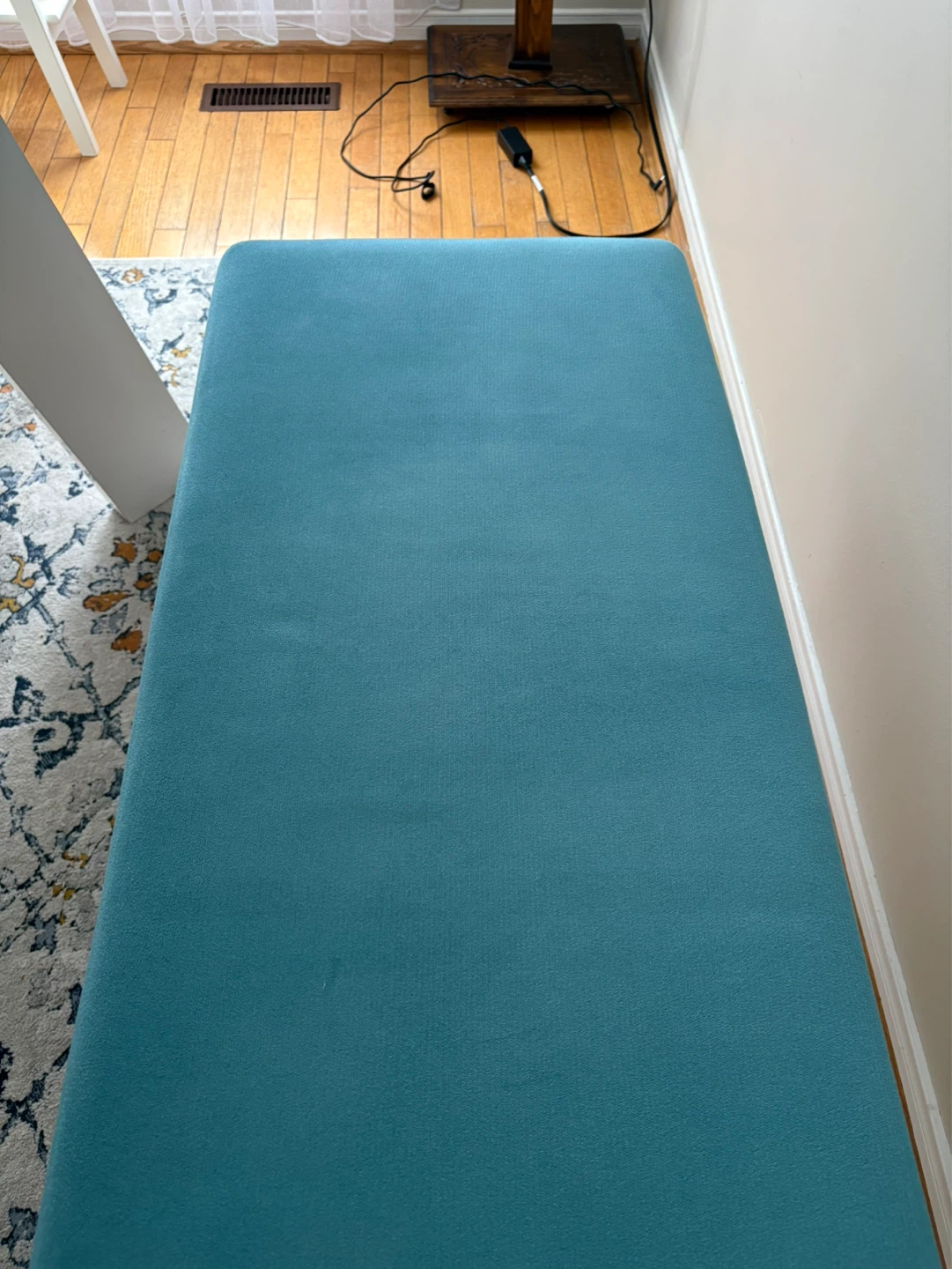 Teal Upholstered Bench with White Legs - photo 3