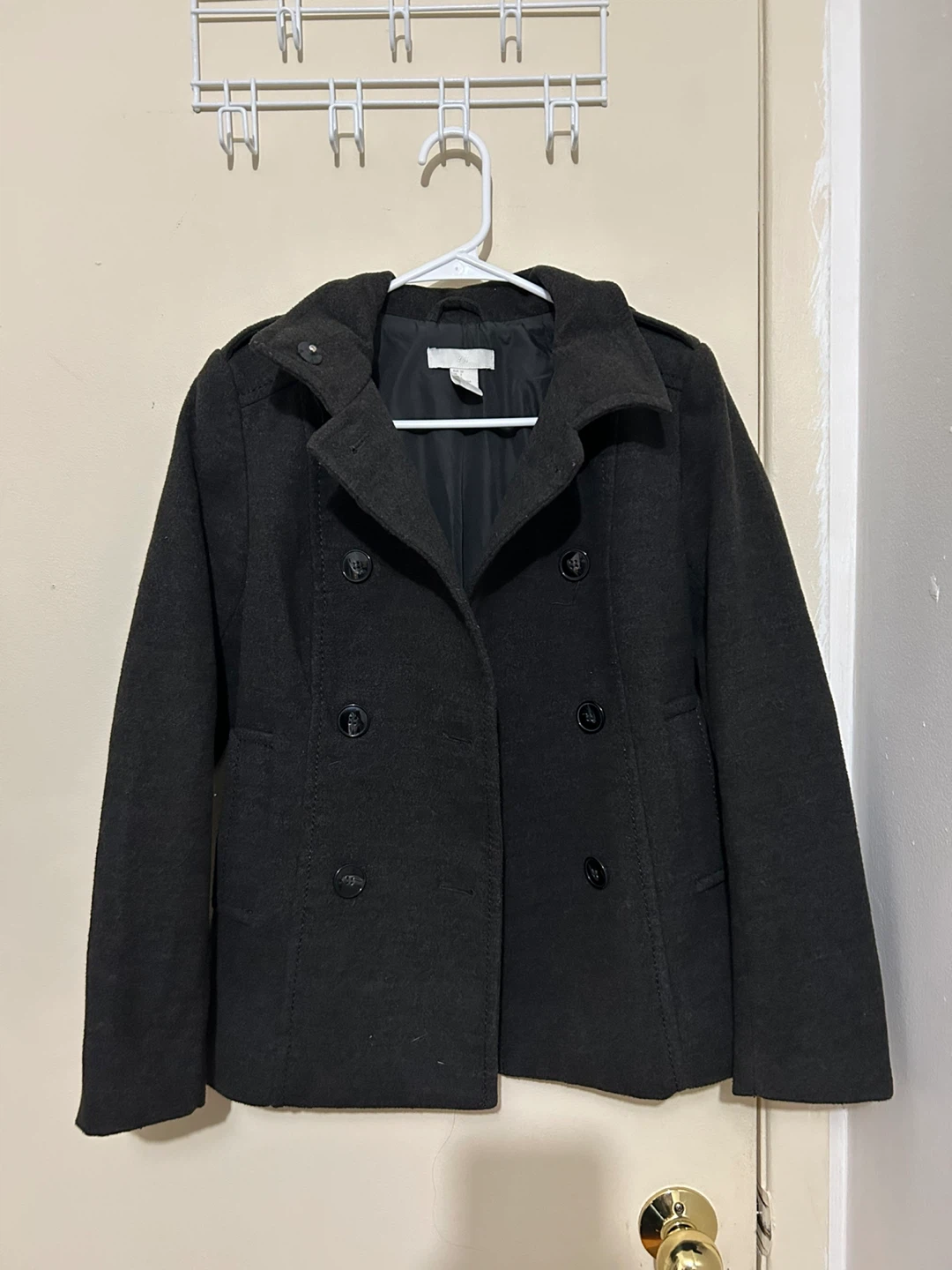 H&M Grey Double-Breasted Pea Coat - Size 2