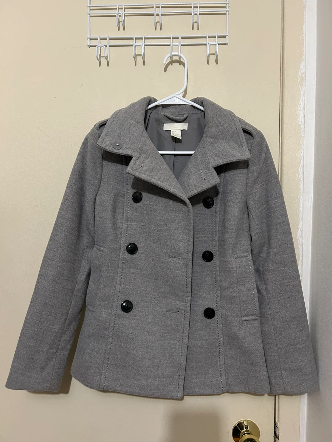 H&M Grey Double-Breasted Pea Coat - Size 2 - photo 2