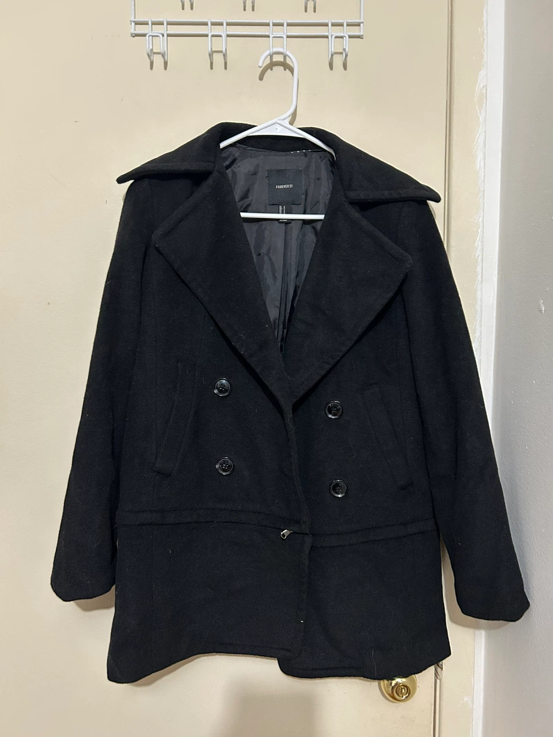 Forever 21 Black Double-Breasted Pea Coat