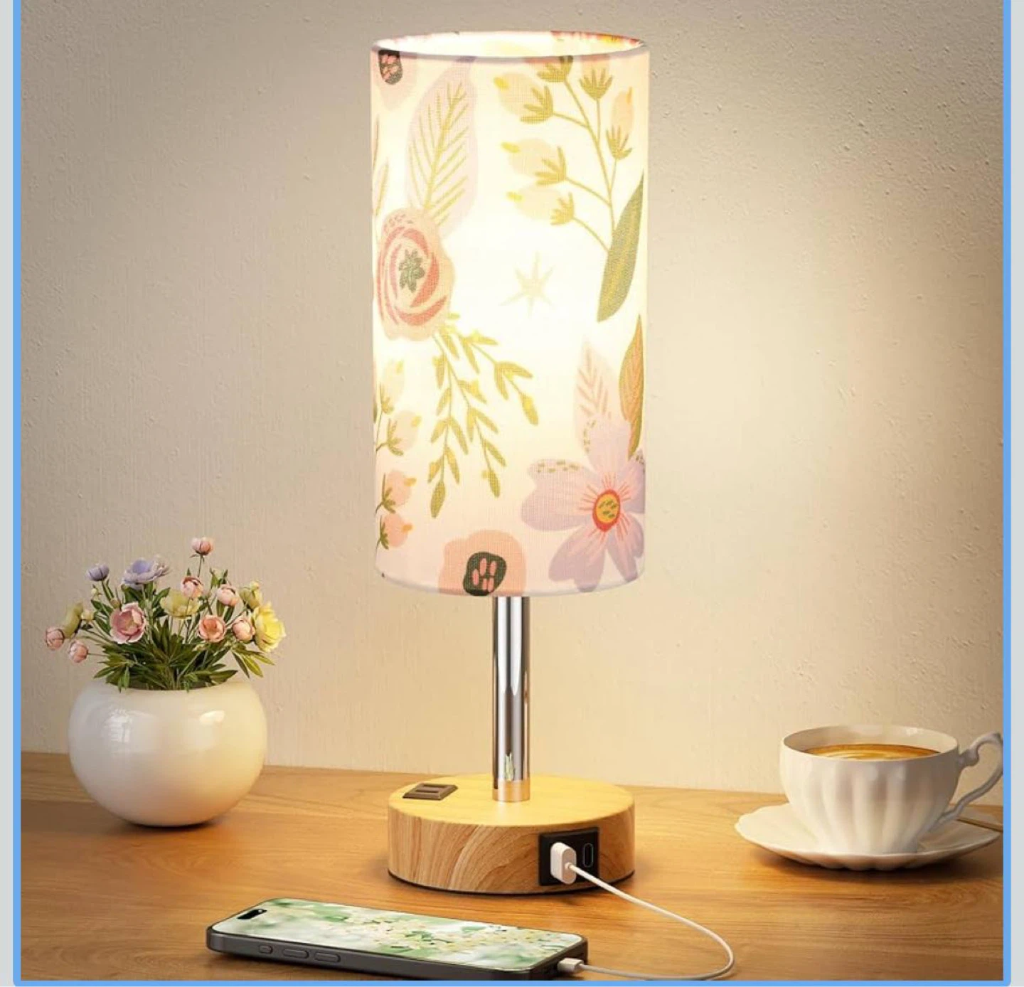 Floral Table Lamp with USB Charging