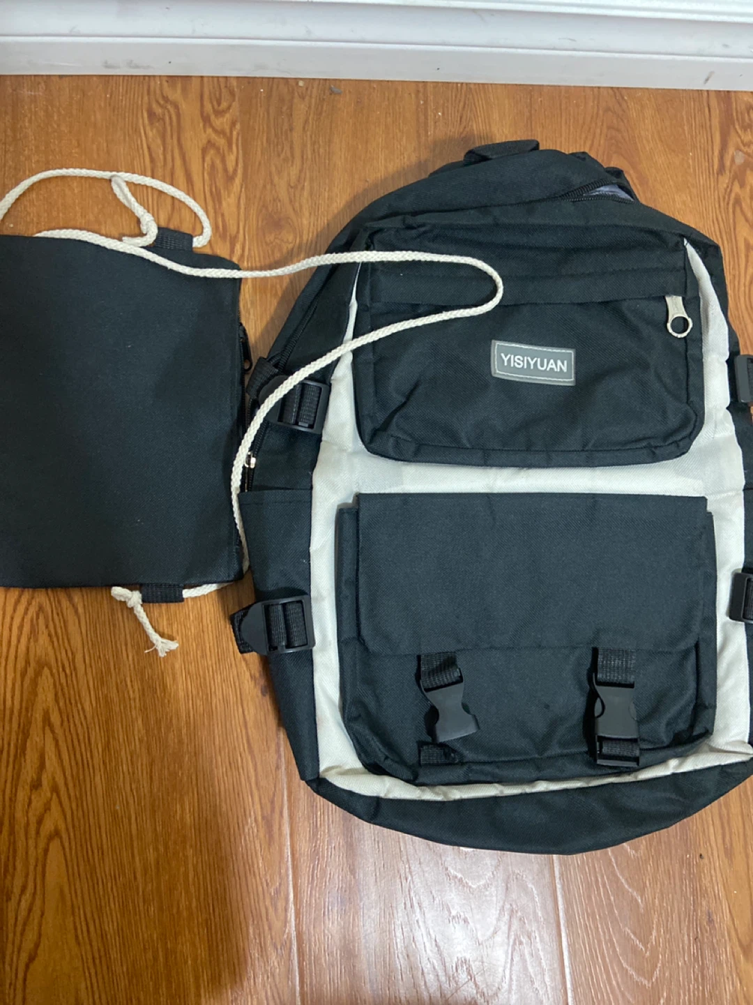 YISIYUAN Black & Beige Backpack with Matching Pouch