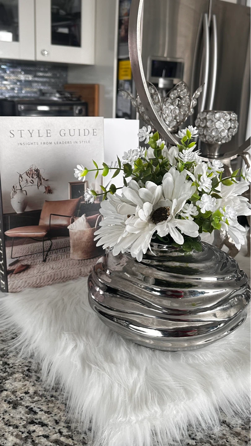 Silver Swirl Vase with White Flowers - photo 2