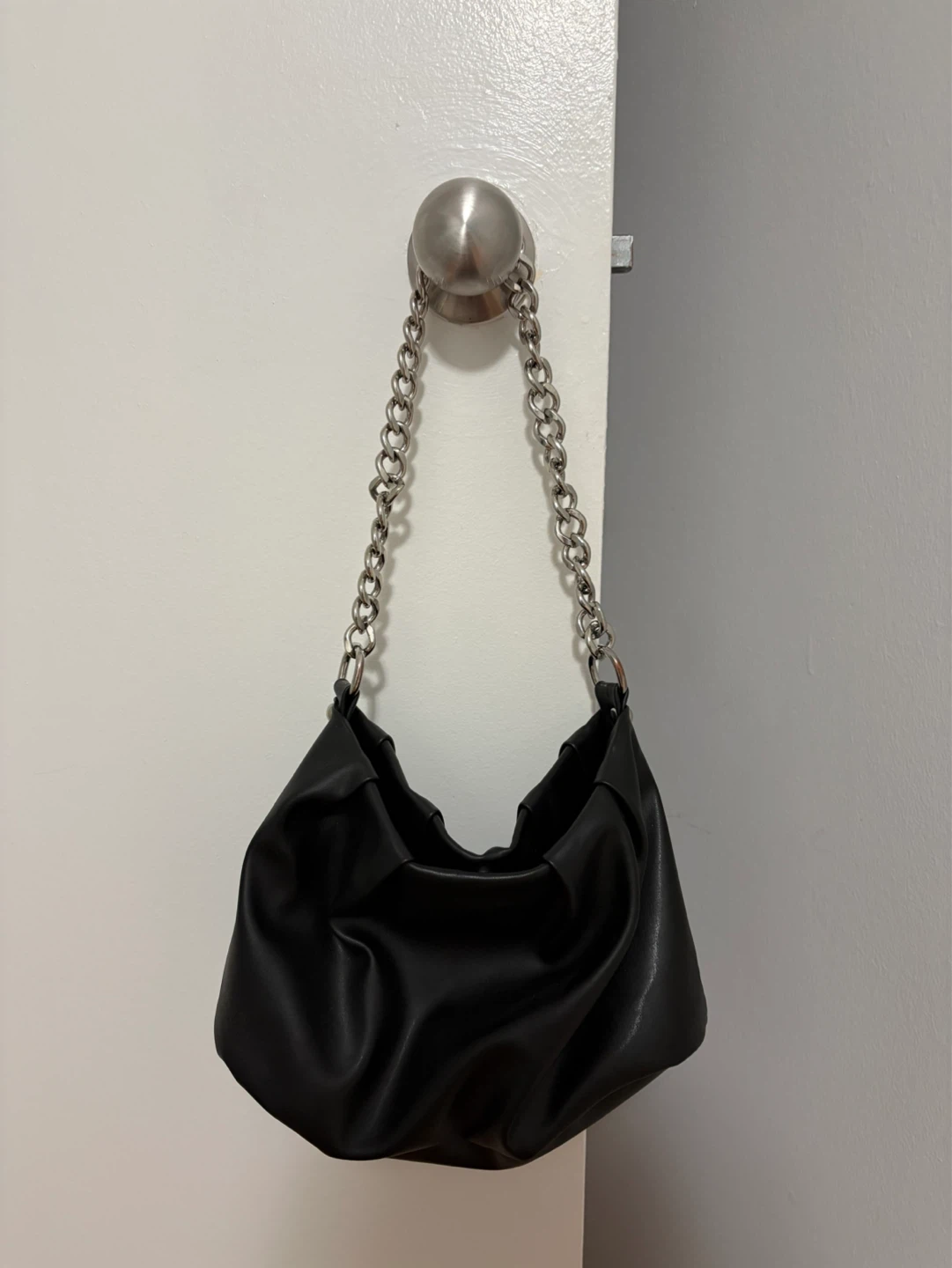 Black Shoulder Bag with Silver Chain Strap
