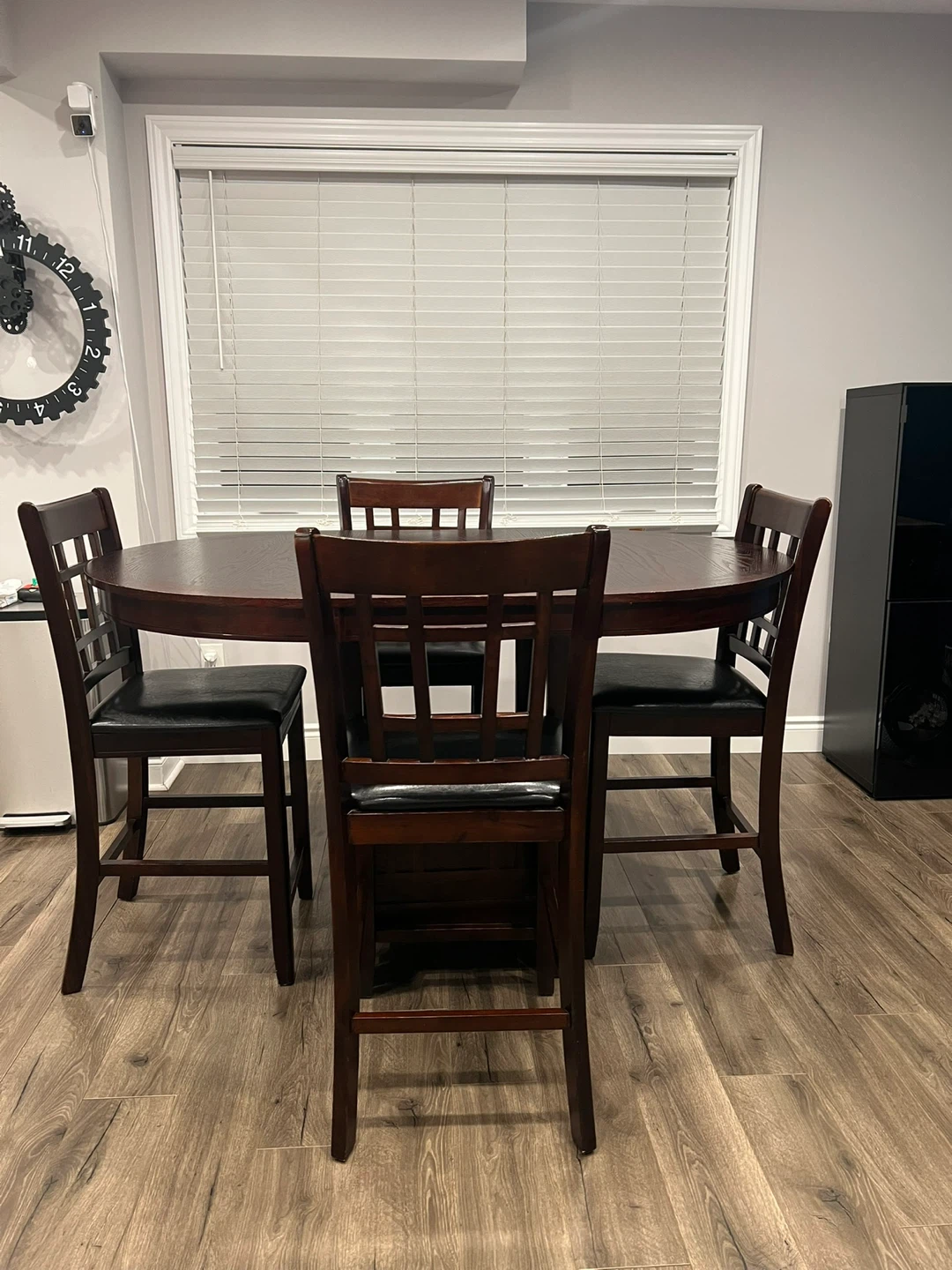 Dark Wood Counter Height Dining Set with 4 Chairs