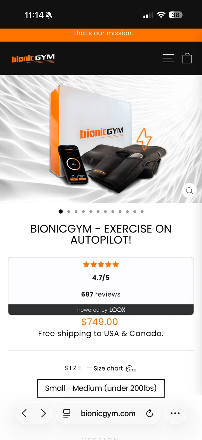 Bionic Gym EMS Toning Device - Small-Medium