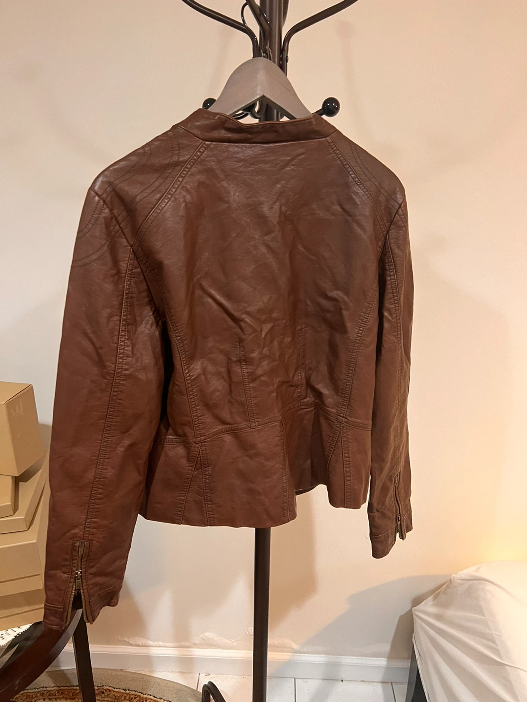 Black Rivet Brown Faux Leather Biker Jacket - XXL - photo 3