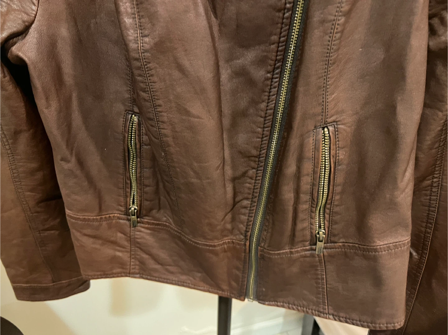 Black Rivet Brown Faux Leather Biker Jacket - XXL - photo 4