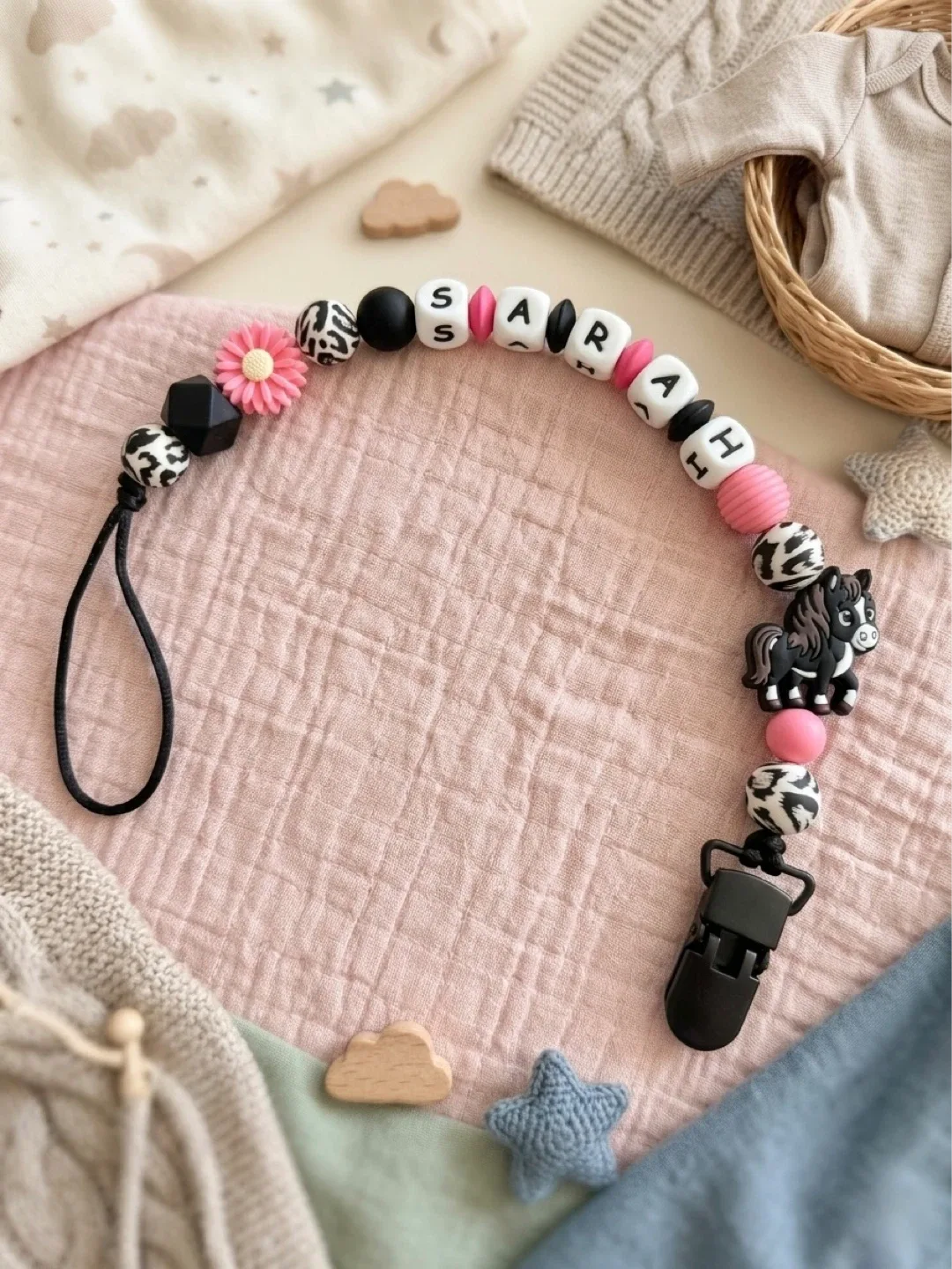 Custom Name Pacifier Clip - Silicone Beads & Charms - photo 2