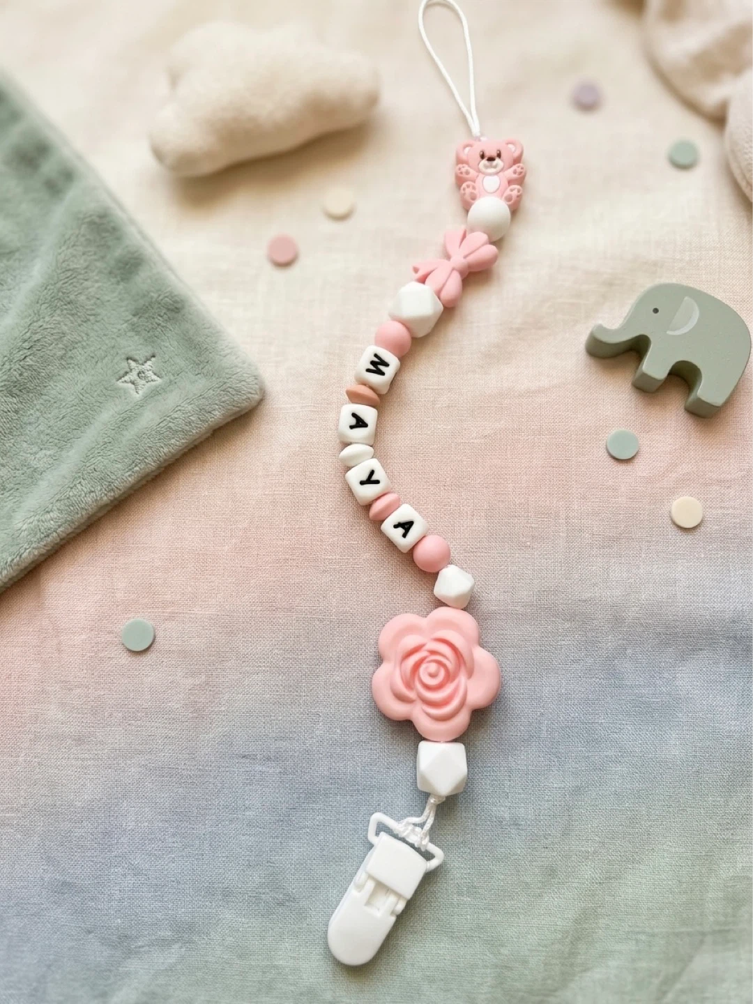 Custom Name Pacifier Clip - Silicone Beads & Charms - photo 5