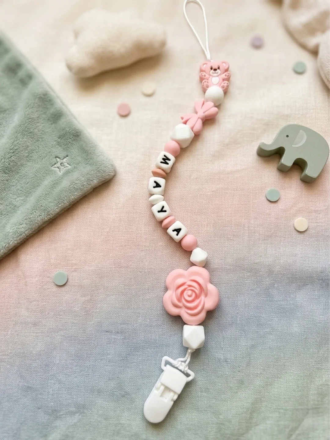 Custom Name Pacifier Clip - Silicone Beads & Charms - photo 5