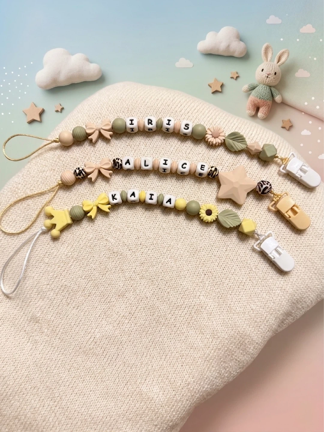 Custom Name Pacifier Clip - Silicone Beads & Charms