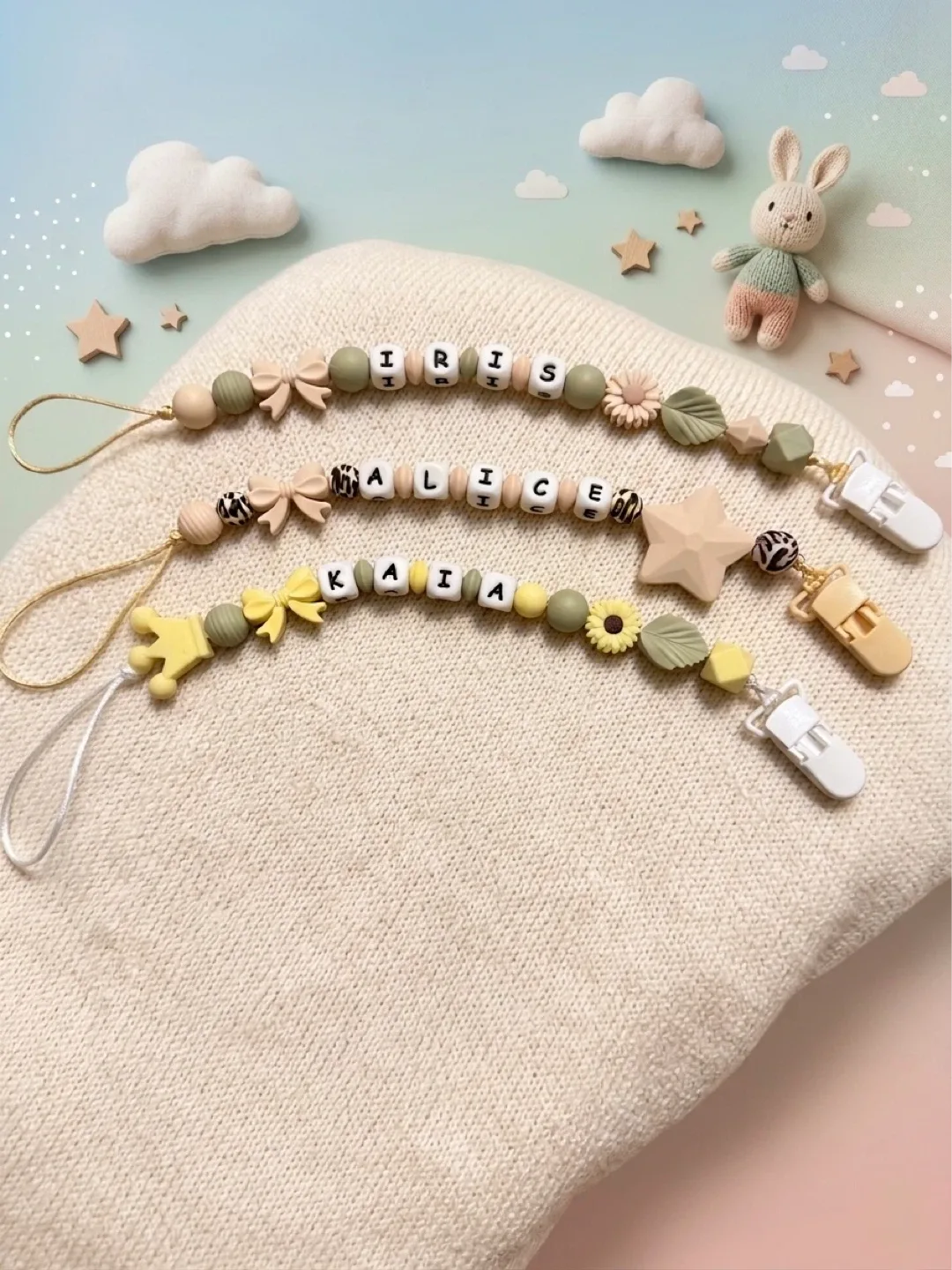 Custom Name Pacifier Clip - Silicone Beads & Charms