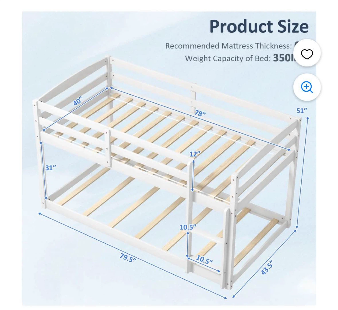 White Wooden Twin over Twin Bunk Bed - photo 5