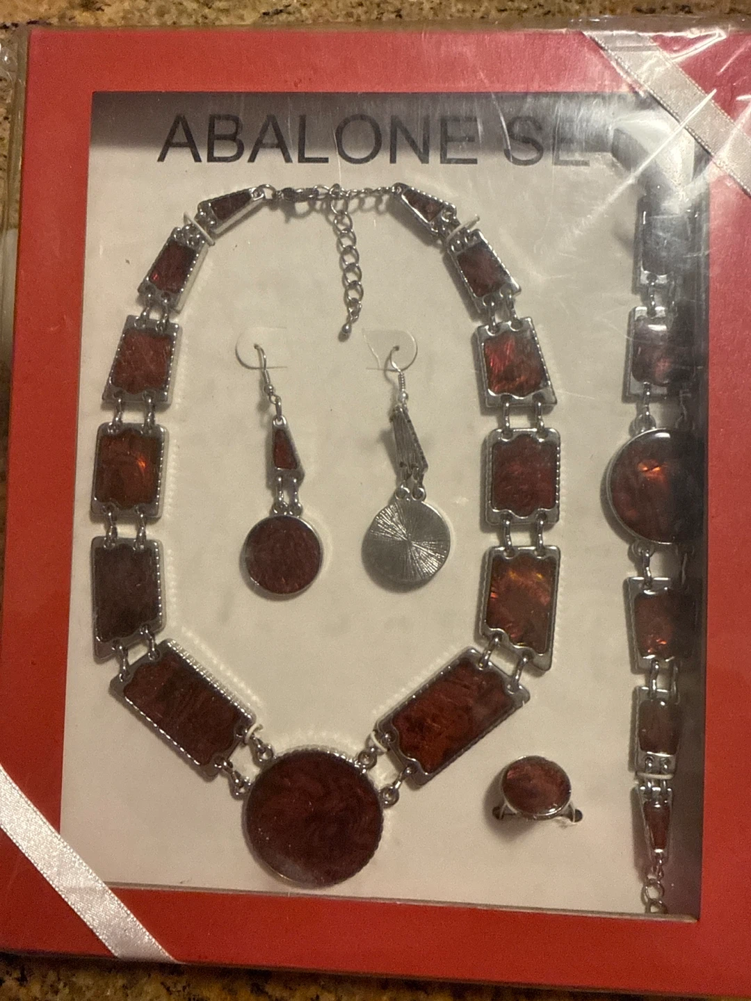 Abalone Shell Necklace, Earrings, Bracelet, and Ring Set