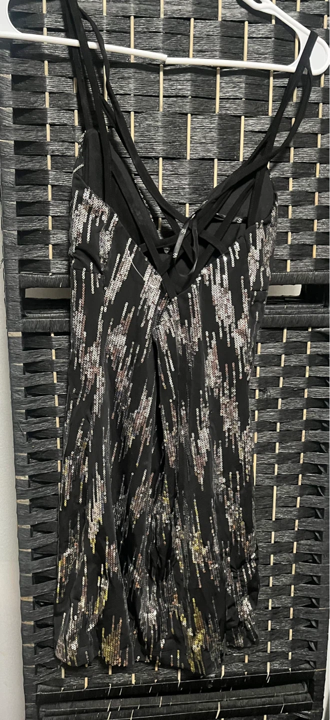 Sparkly Black Mini Dress with Criss-Cross Straps