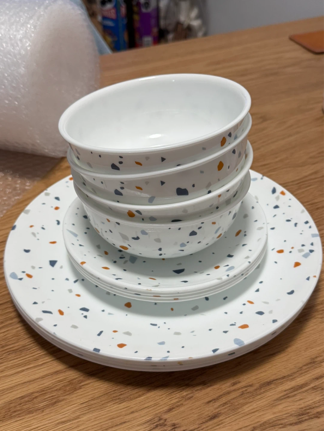 Corelle terrazzo pattern 12 pcs + ikea bow  4pcs