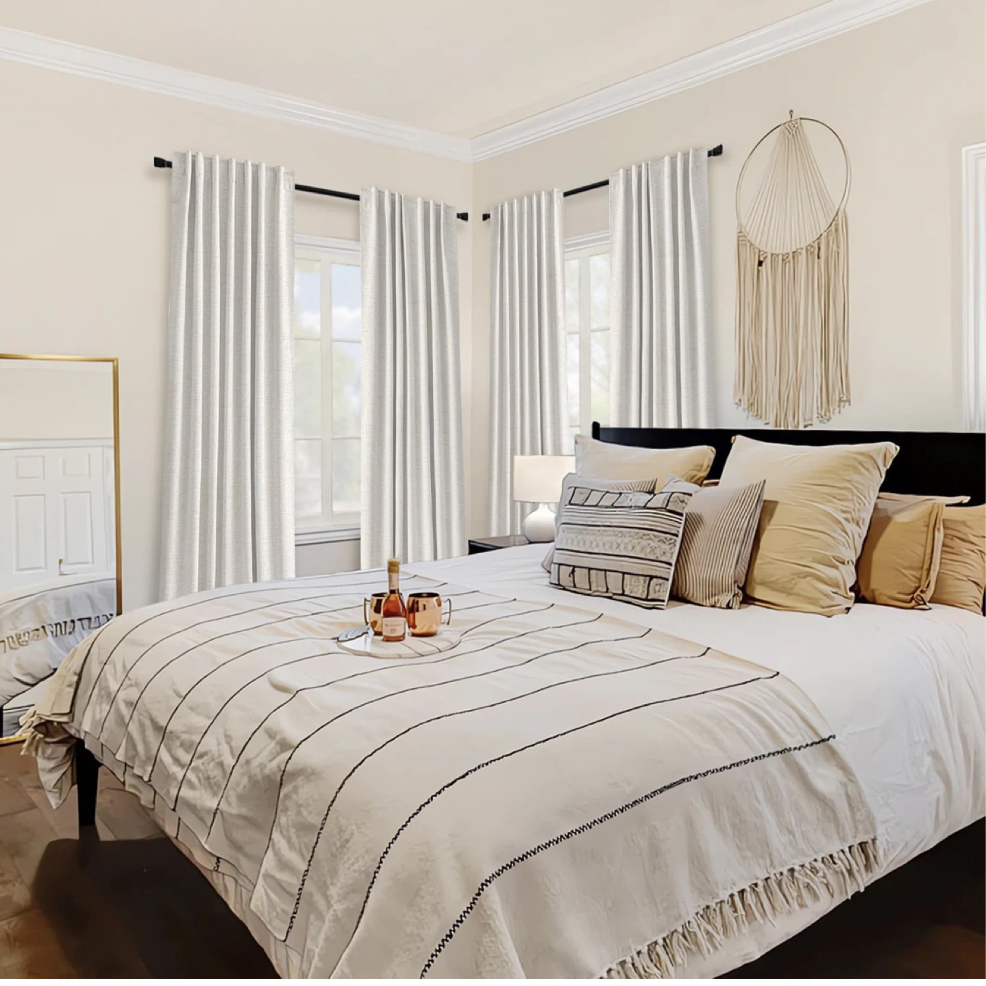 Light Beige Linen Look Curtains - 2 Panels