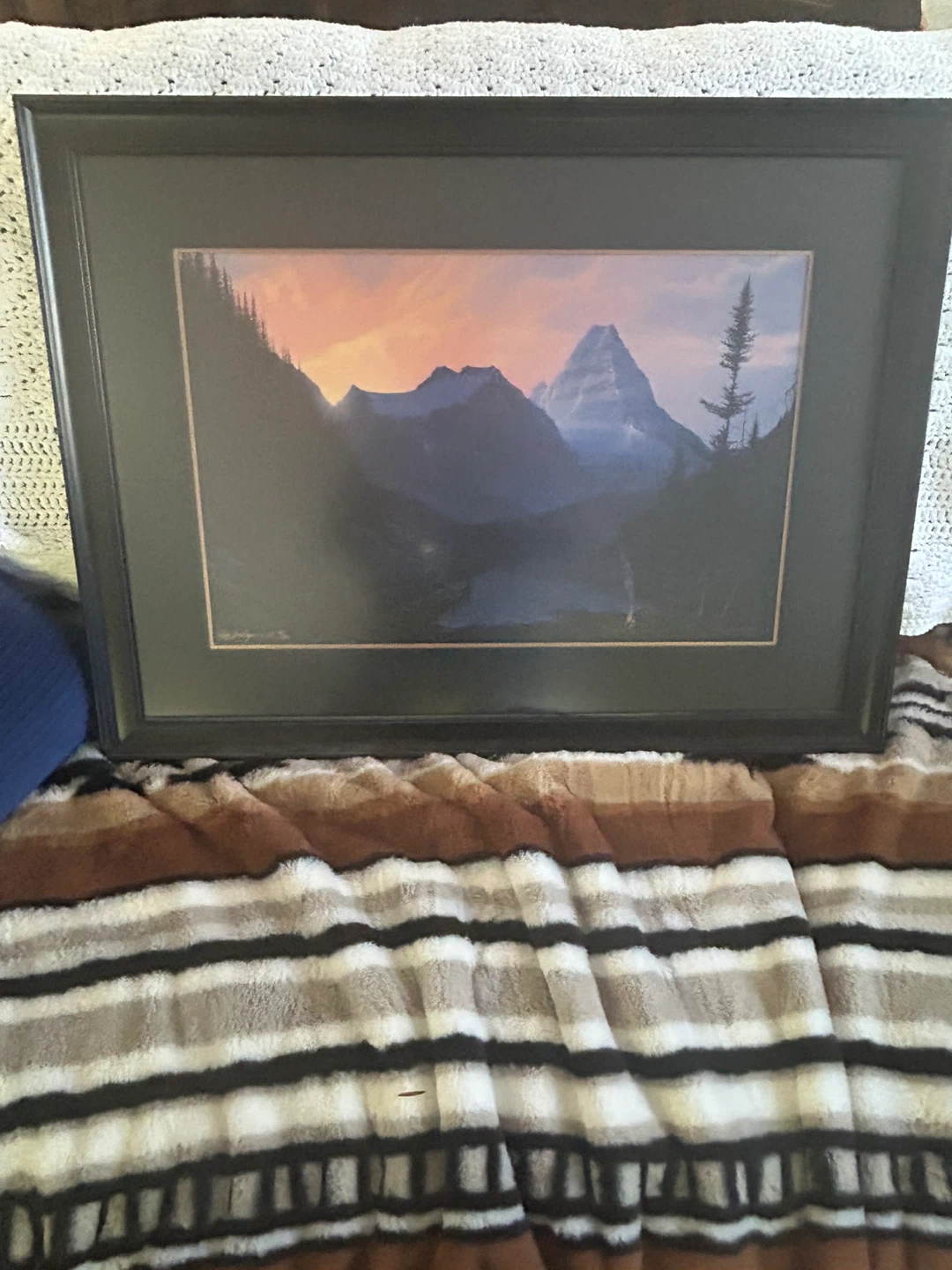 Framed Landscape Print with Mountain Sunset