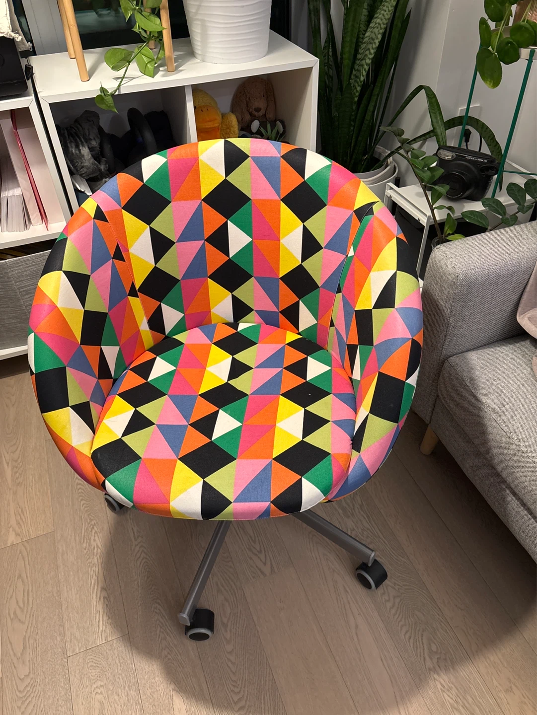 IKEA Round Swivel Chair with Colorful Geometric Print