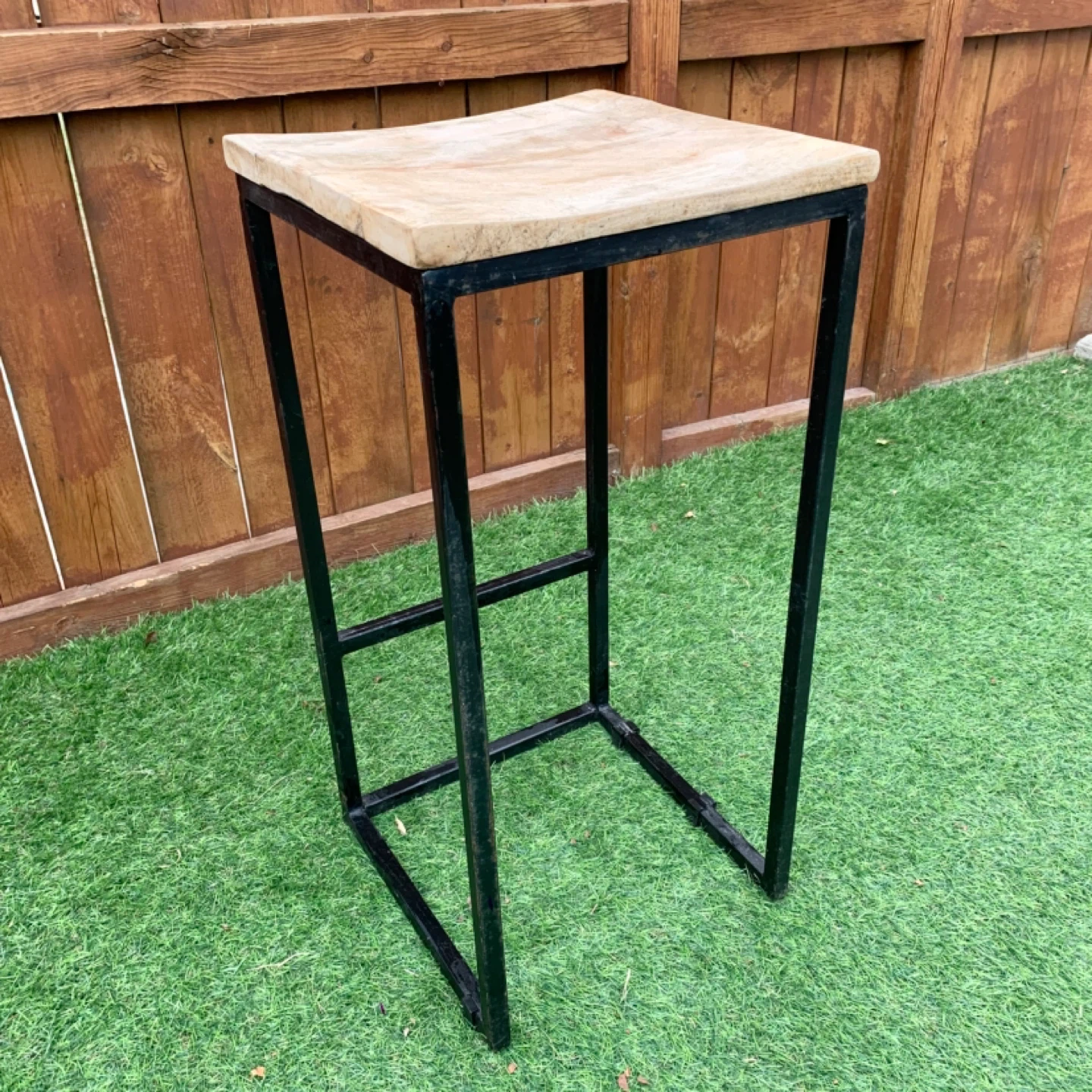 Bar Stool Wood Seat Metal Frame Kitchen Furniture Rustic Chair - photo 2