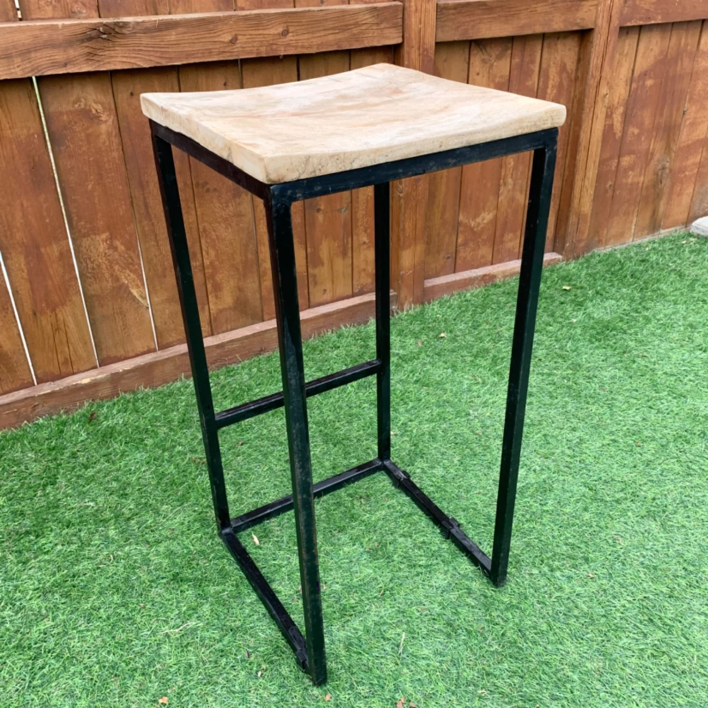 Bar Stool Wood Seat Metal Frame Kitchen Furniture Rustic Chair