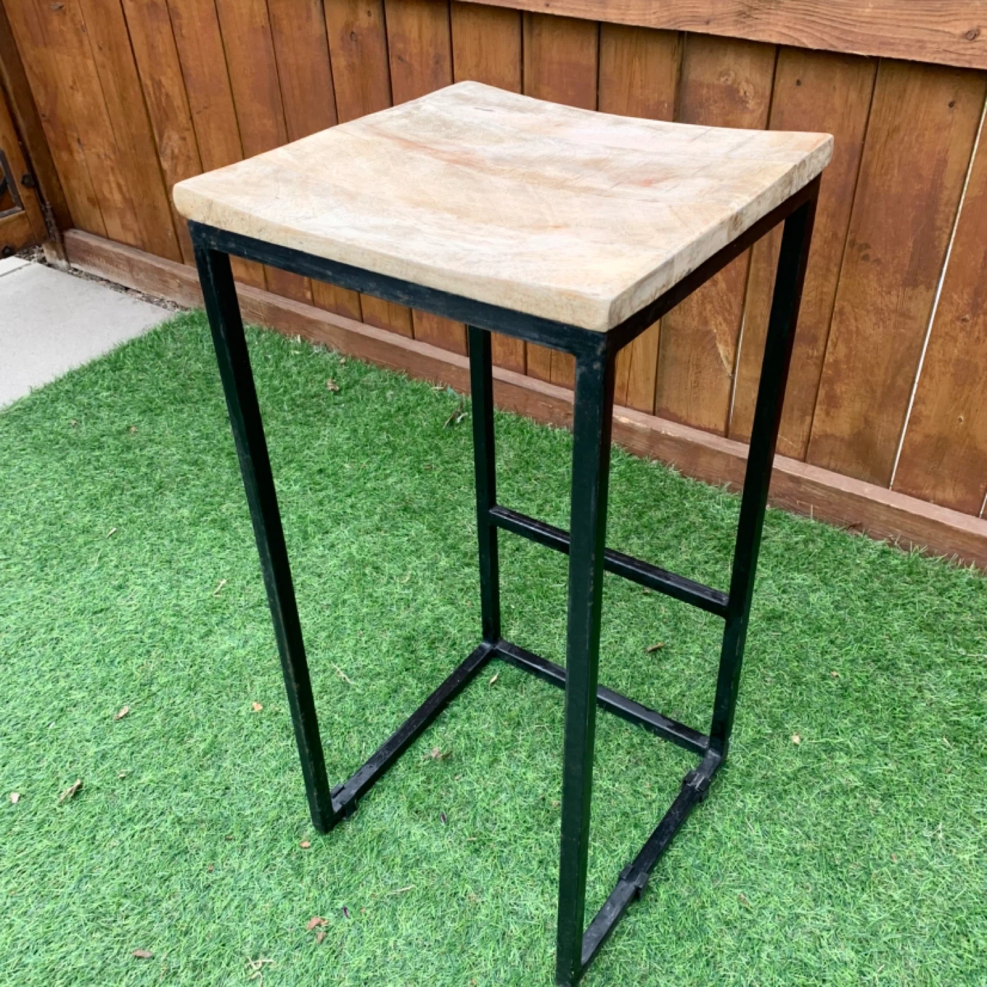Bar Stool Wood Seat Metal Frame Kitchen Furniture Rustic Chair - photo 4