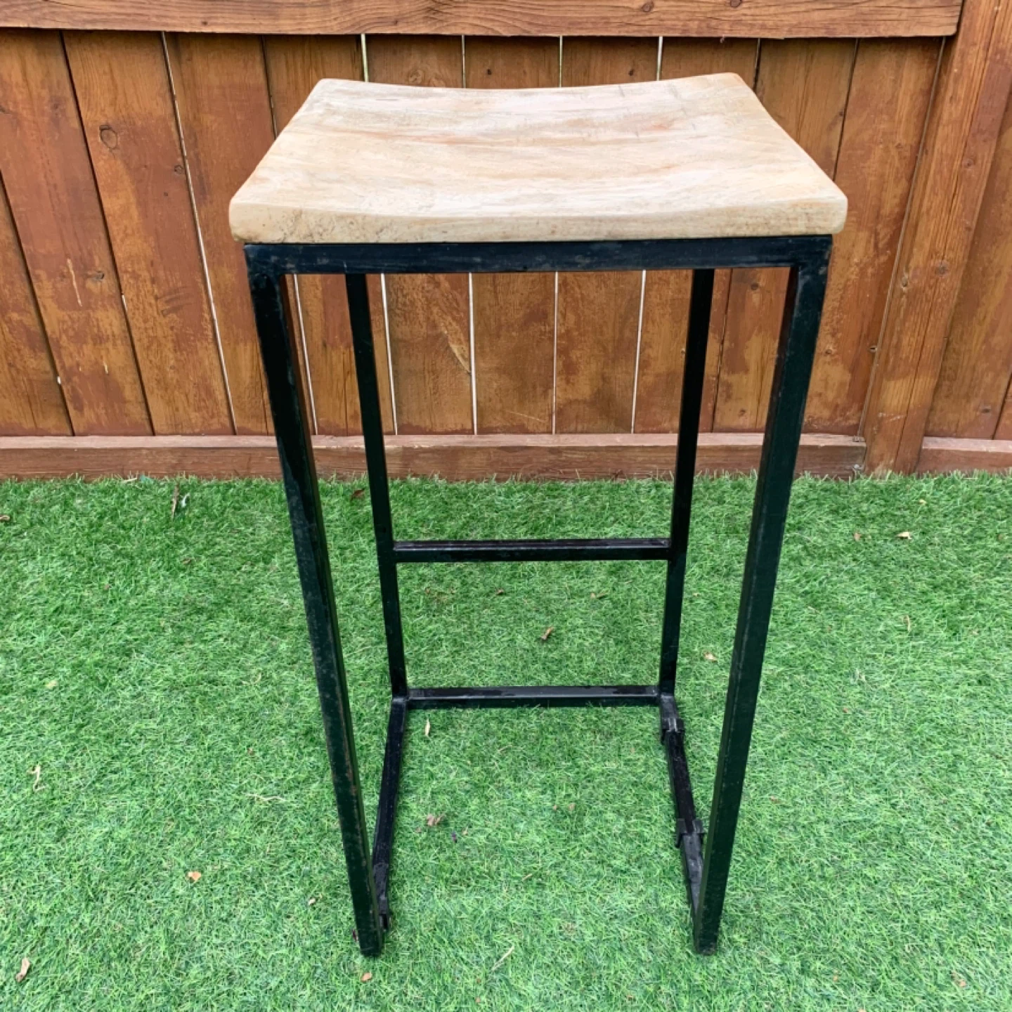 Bar Stool Wood Seat Metal Frame Kitchen Furniture Rustic Chair - photo 3