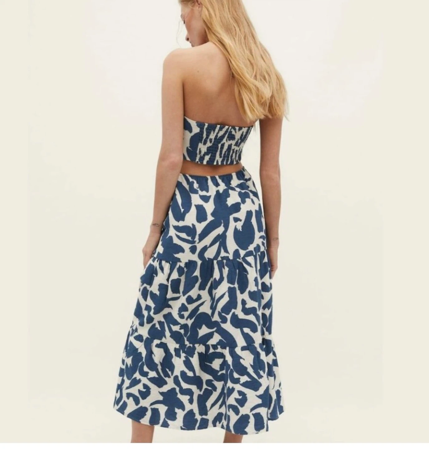 Stradivarius Blue & White Strapless Maxi Dress Size M - photo 2