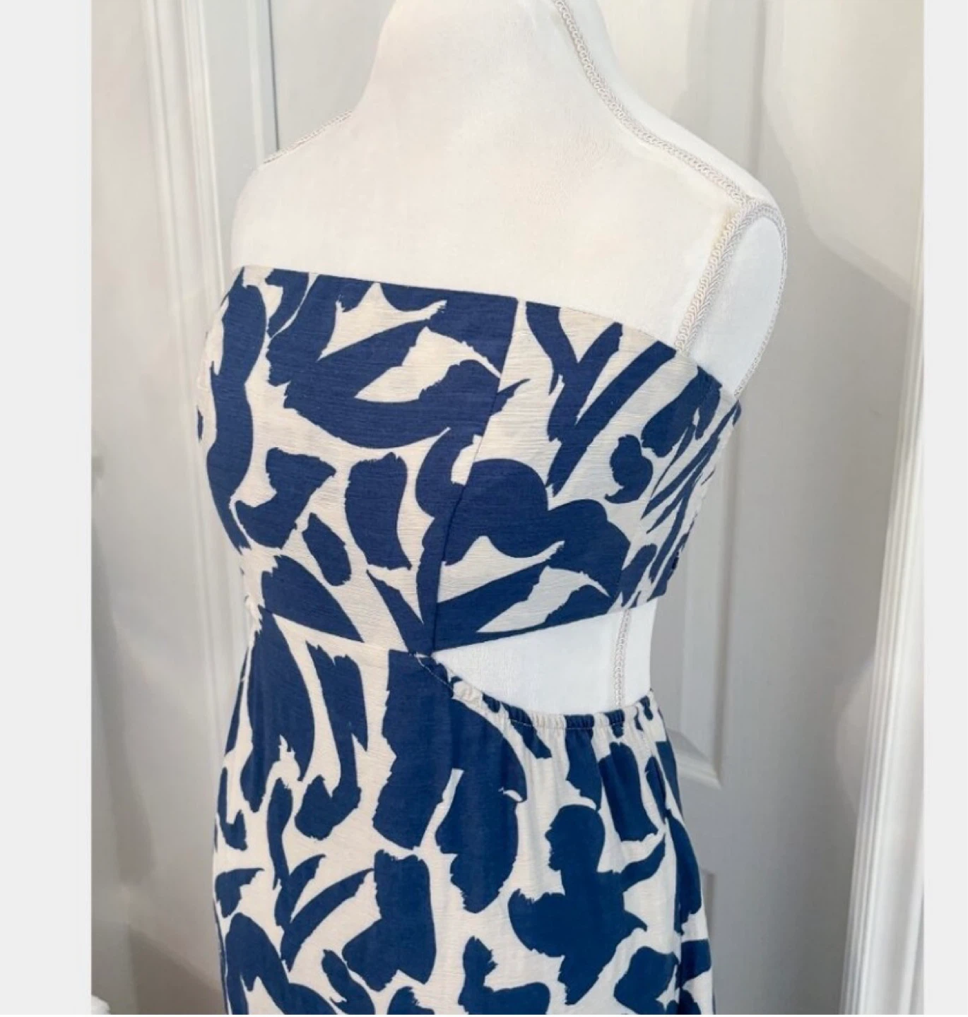 Stradivarius Blue & White Strapless Maxi Dress Size M - photo 4