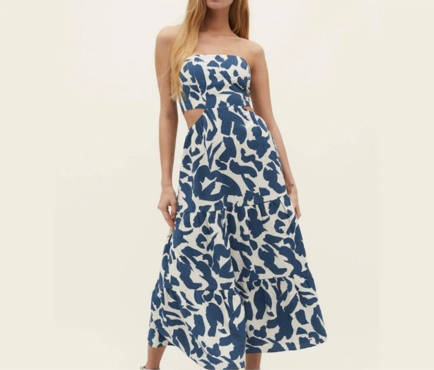 Stradivarius Blue & White Strapless Maxi Dress Size M