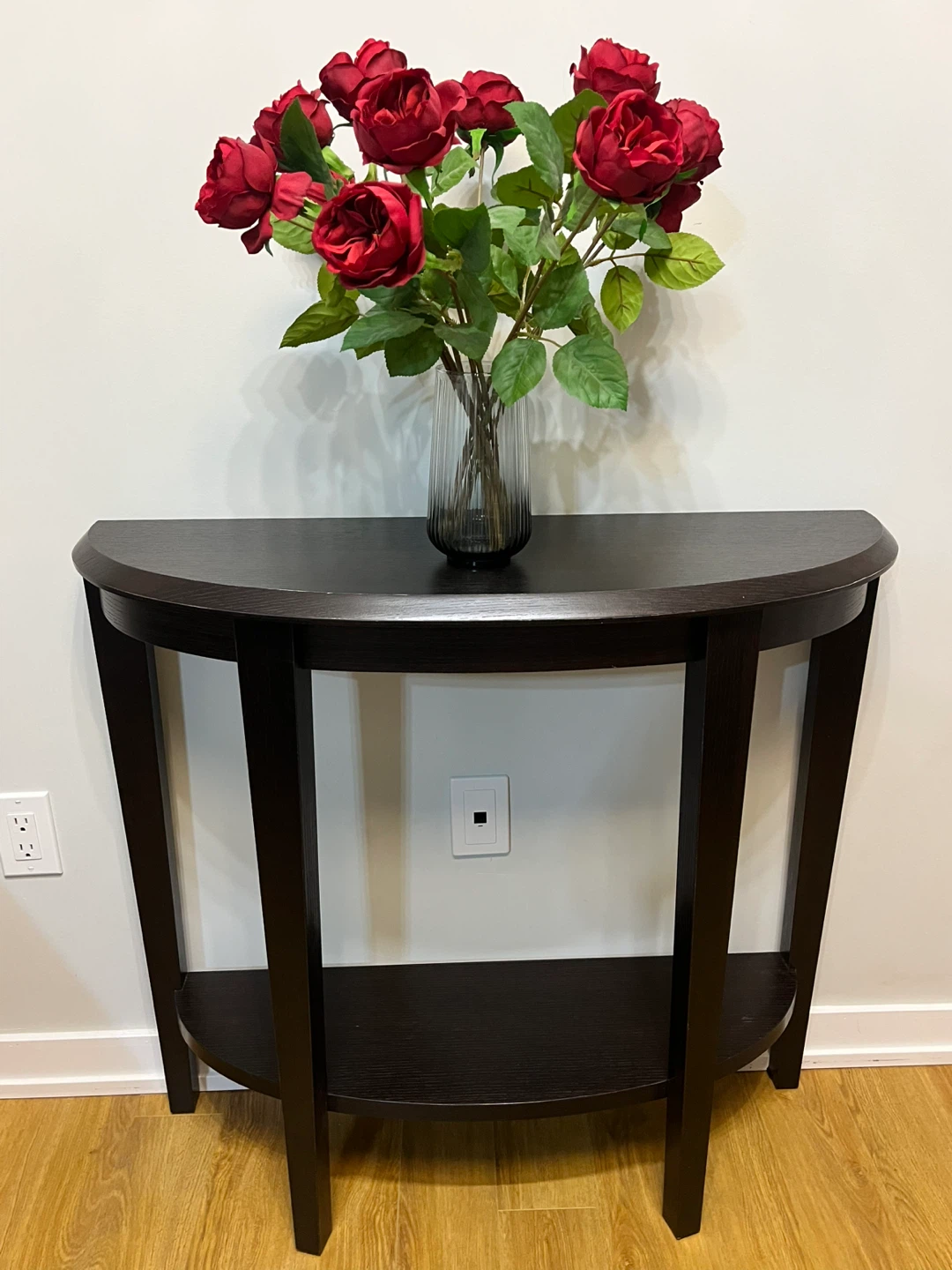 🌱 Dark Wood Half-Moon Console Table