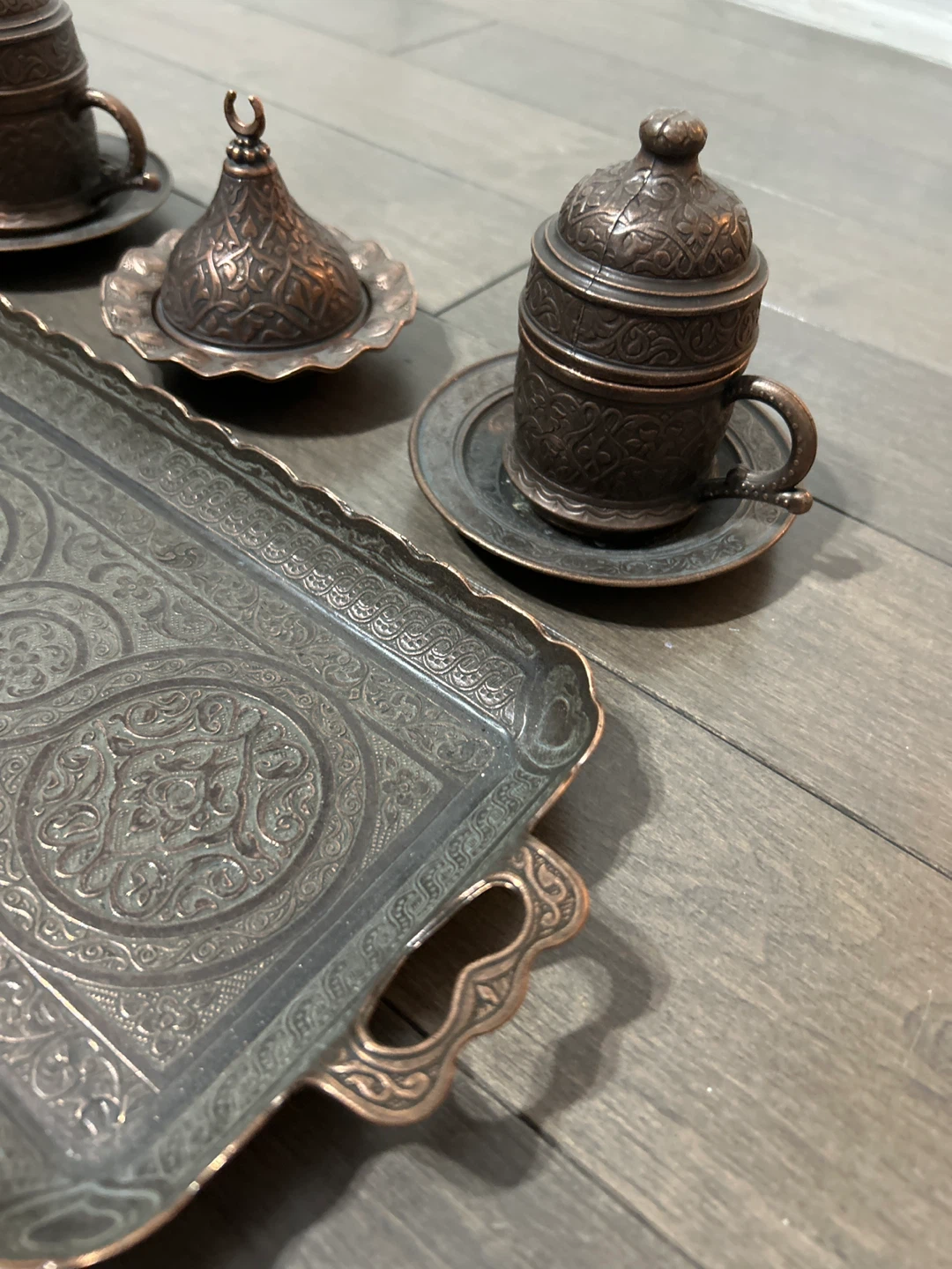 Antique Copper Coffee Set with Tray - photo 4