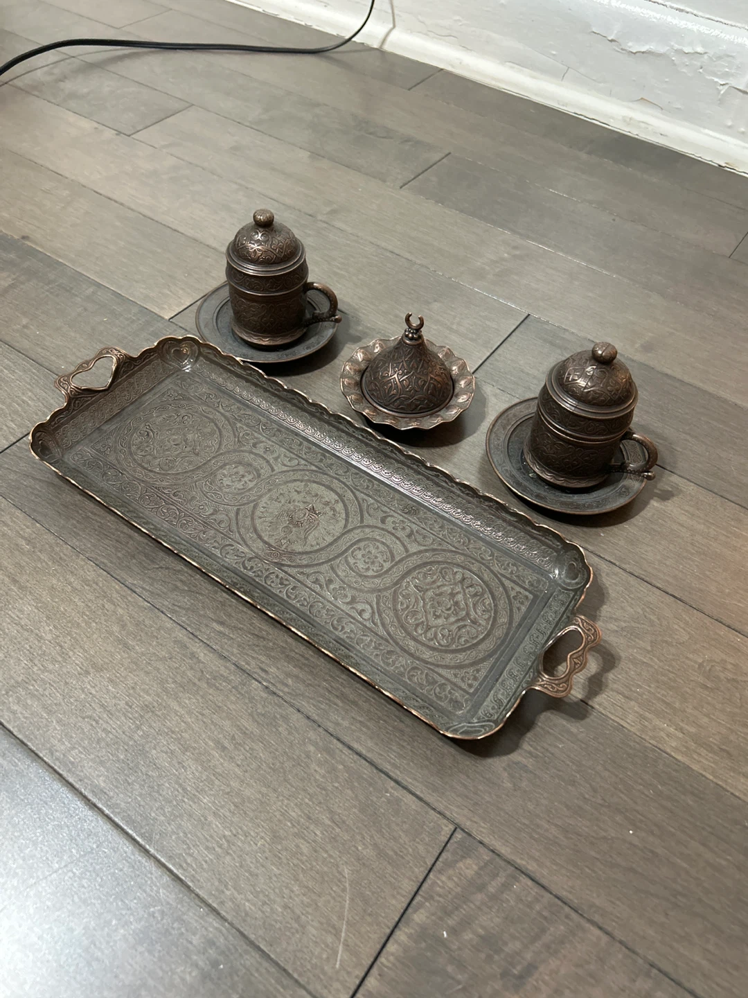 Antique Copper Coffee Set with Tray