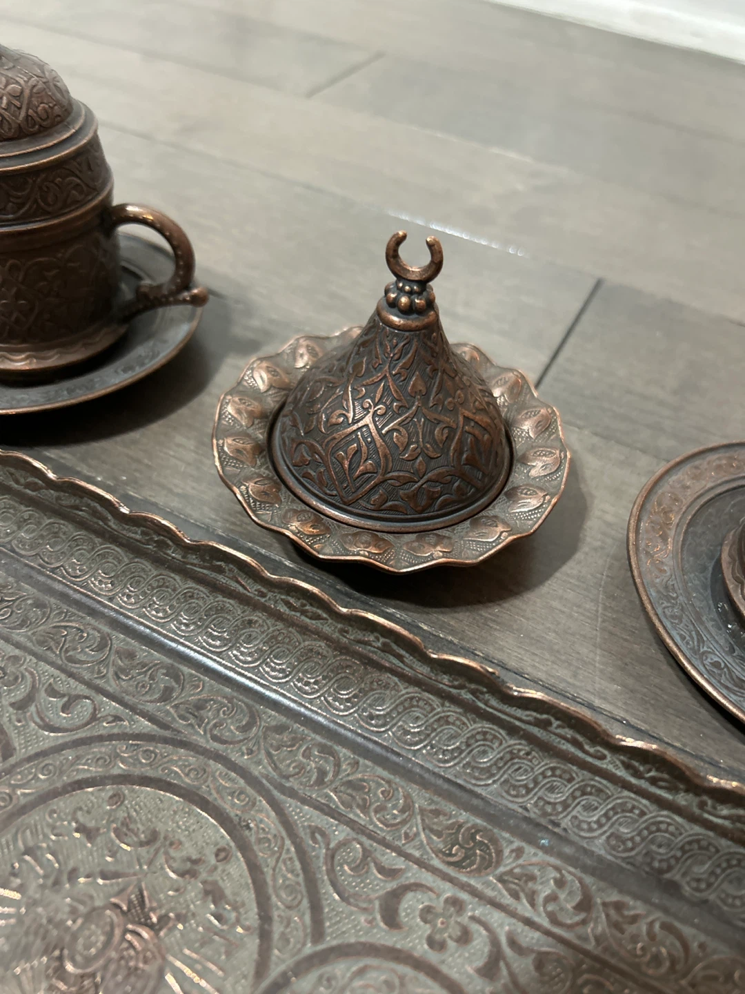 Antique Copper Coffee Set with Tray - photo 2