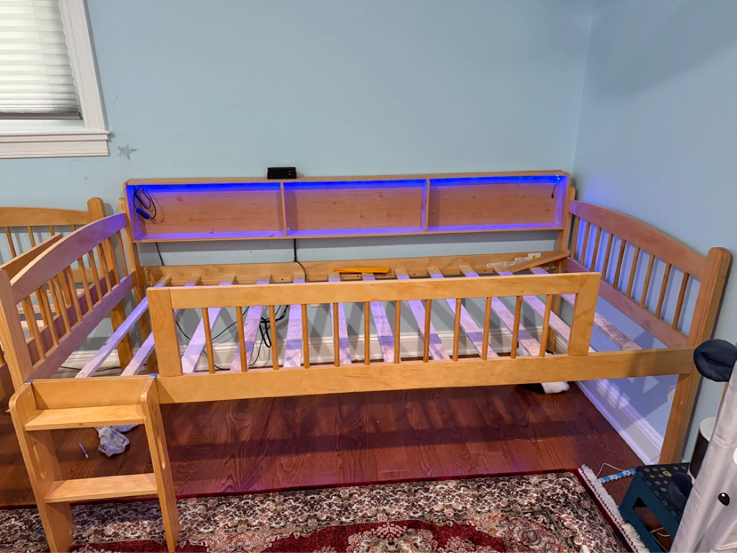 Wooden Twin Bed with Storage Shelves