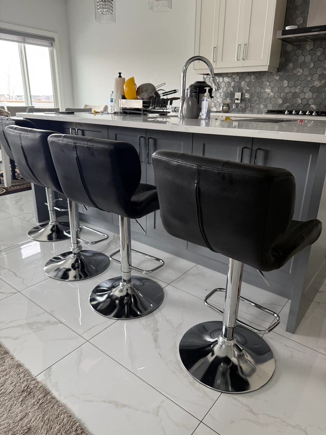 Black Faux Leather Adjustable Bar Stools (Set of 4) - photo 2